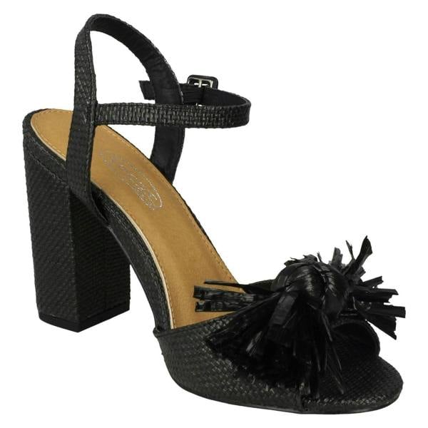 Spot On Ladies Spot On Chunky Heel Fringe Bow Vamp Sandals F10842