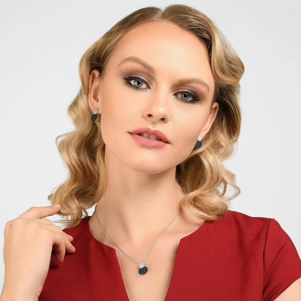 Sterling Silver Black and White Pendant Necklace for Women - namana.london