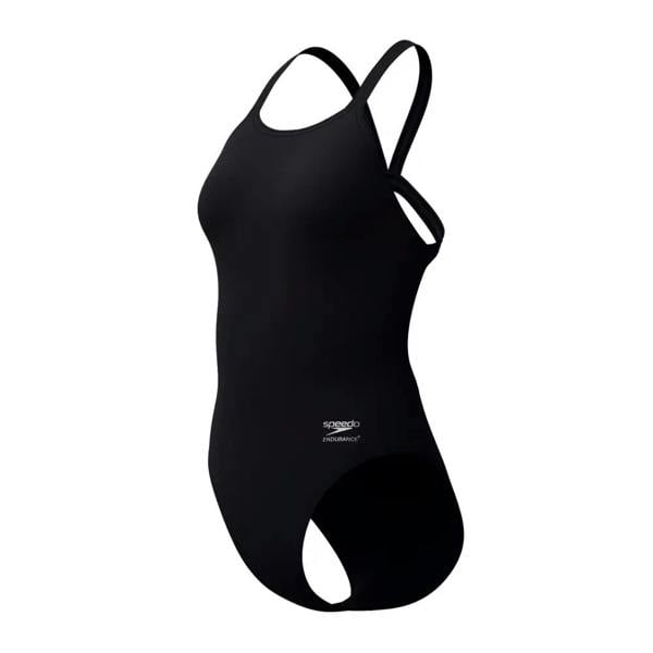 Black Speedo solid leaderback swimsuit with crisscross back
