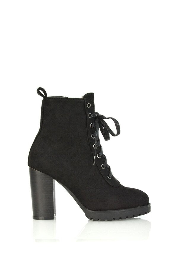 XY LONDON Lace up High Block Heel Zip-up Biker Ankle Boots
