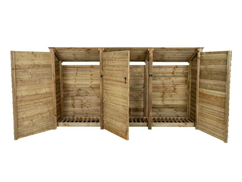Arbor Garden Solutions Wooden Log Store (Roof Sloping Back) with Doors W-335cm, H-126cm or 180cm, D-88cm
