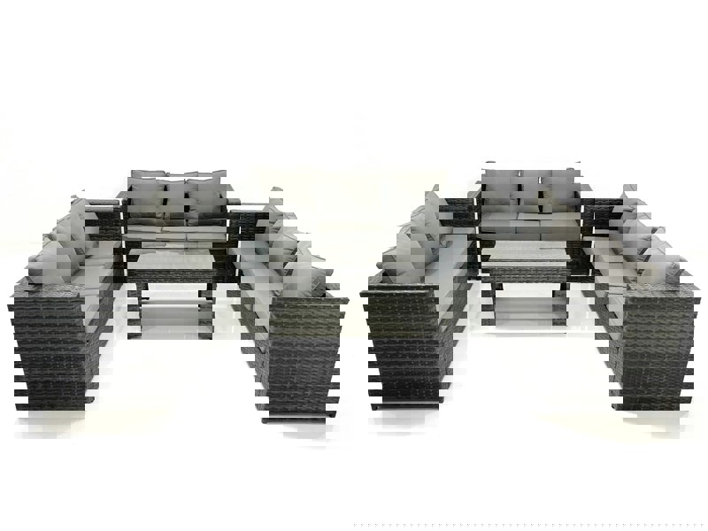 Fimous Outdoor Garden Furniture Set 9 Seater Rattan Sofa Set with Coffee Table Dark Grey Mixed