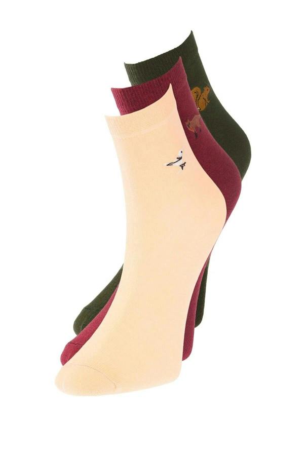 WOVCOR 3-Pack Cotton Animal Embroidered Knit Socks