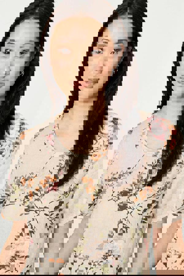 Linen | Floral Short Sleeve Oversized Midi Dress