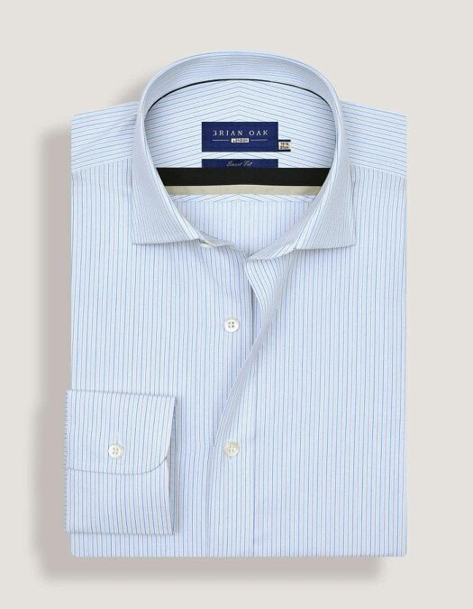 Men's Striped Cotton Dress Shirt – Blue and Mustard