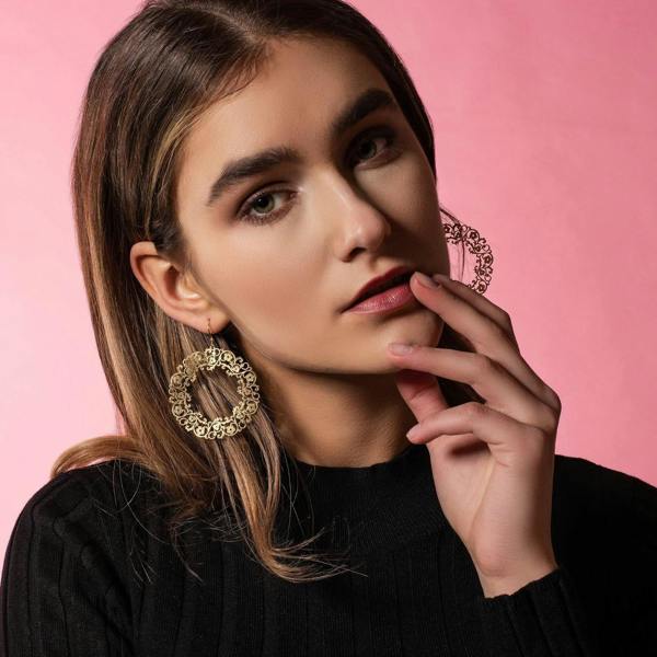Large Gold Flower Earrings with a Brushed Finish - namana.london