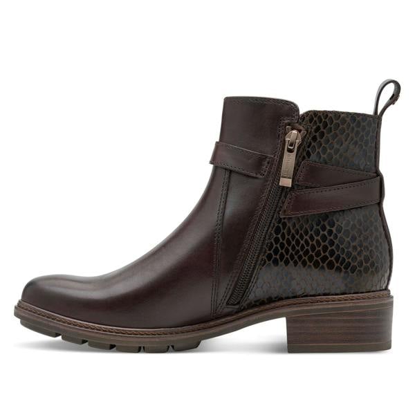 Tamaris Womens Mocca Brown Leather Buckled Zip Biker Ankle Boots