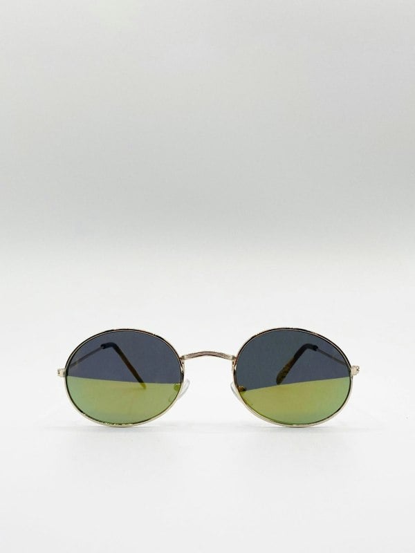 SVNX Metal Frame Round Sunglasses with Mirror Lenses