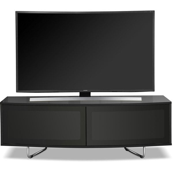 Centurion Supports Caru Gloss Black Beam-Thru Remote Friendly Super-Contemporary "D" Shape Design 32"-65" LED/OLED/LCD TV Cabinet