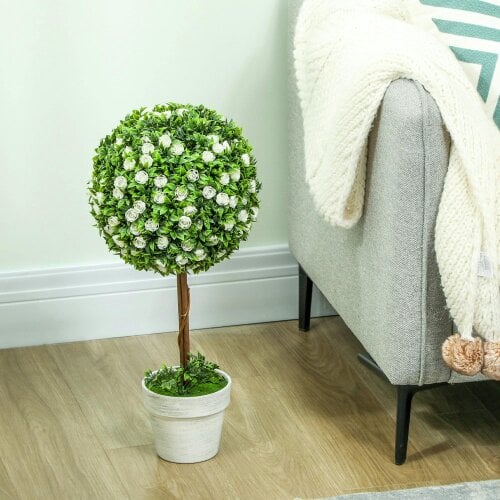 Wyld Haus Rahafi Set Of 2 Artificial Rose Flower Topiary Ball Trees In Pots H8 60cm White