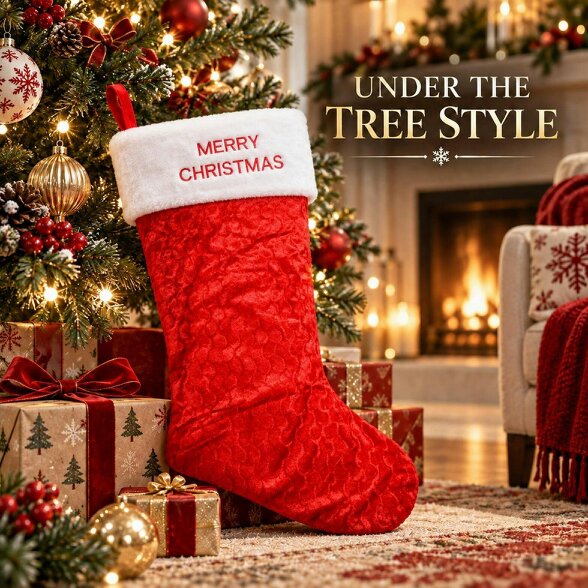 Shatchi 88cm Giant Red and White Christmas Stockings with Soft Plush Finish, Festive Decoration Set