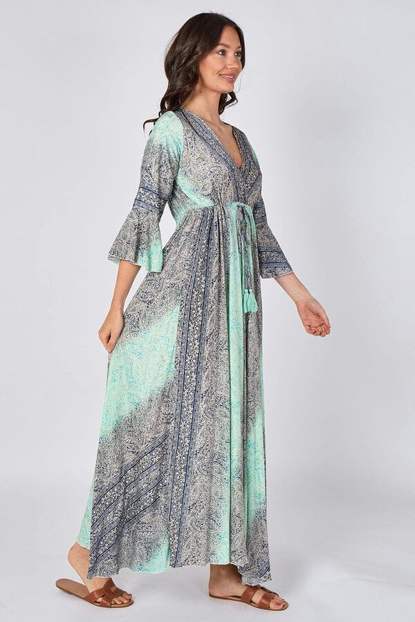 Boho Paisley Maxi Dress – Adjustable Tie Waist