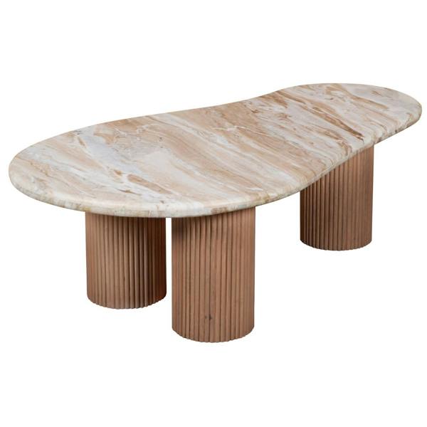 Wyld Haus Boston Natural Oak and Brown Marble Pedestal Coffee Table