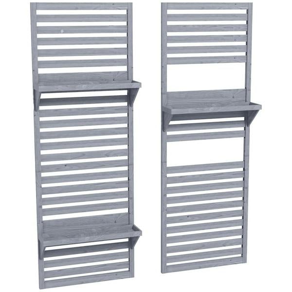 Grey wall-mounted plant stand set of 2 with slatted trellis and built-in shelves
