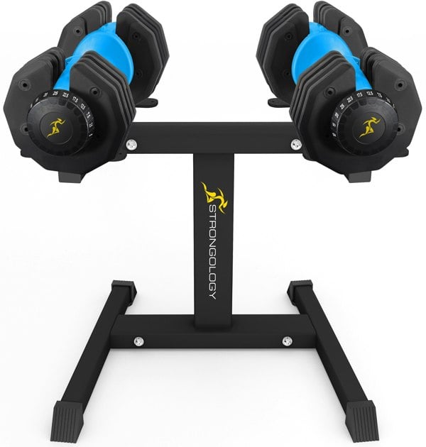 Strongology Urban25 Blue Adjustable Dumbbell Pair with Free Durable Steel Adjustable Urban25 Dumbbell Floor Stand