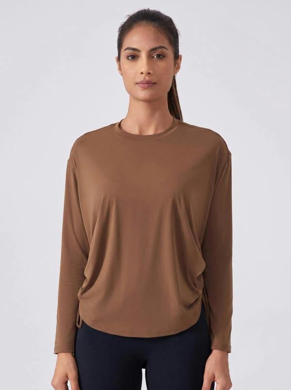 Anniou Side-Drawstring Quick-Dry Pullover - Brown