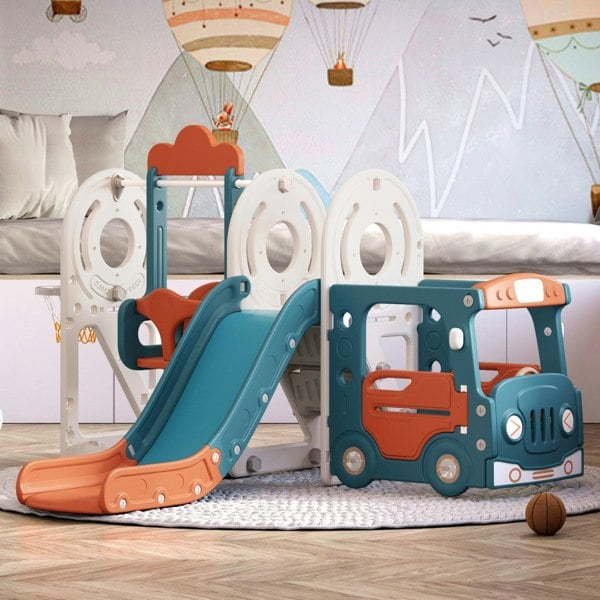 3-in-1 Kids Toddler Swing and Slide Set Climber Playset Swing & Slide Living and Home Orange and Blue