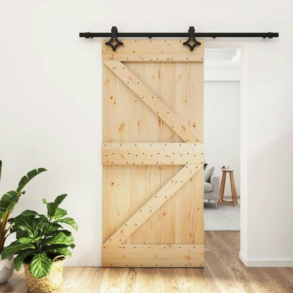 Berkfield Sliding Door with Hardware Set 95x210 cm Solid Wood Pine