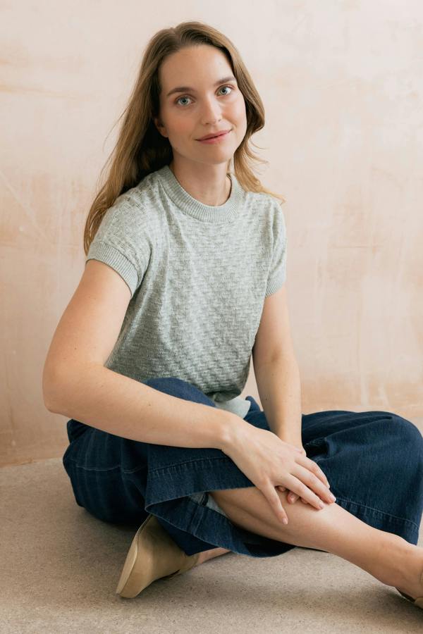 Lola Pointelle Knit Top Silver Sage