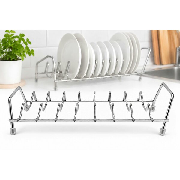 Dyzi Stainless Steel Dish Rack 7 Slot Plate Lid Kitchen Organiser Silver