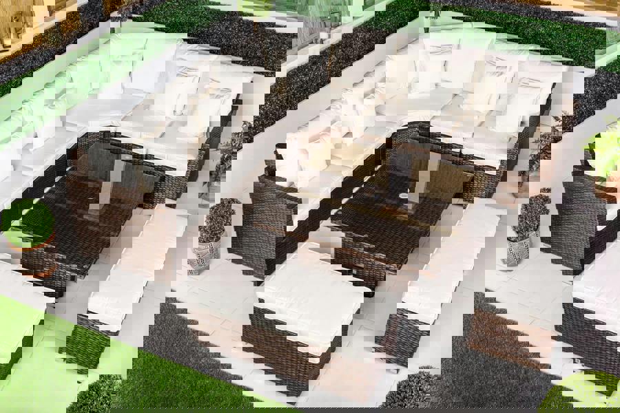 Giardino Santorini 5 Seat Modular Corner Sofa Rattan Garden Furniture Set Outdoor Height Adjustable Coffee Table + 2 x benches