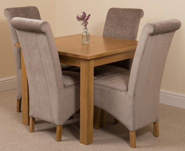 That's Furniture Oslo 90 x 90cm Small Square Oak Dining Set with Montana Fabric Chairs