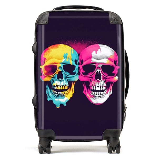 Warren Reed Pinks And Blue Happy Skeletons Suitcase