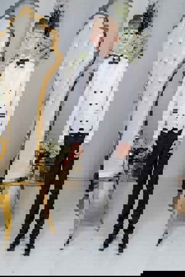 model wearing the Hugo Suit
