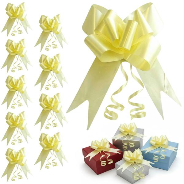30mm Light Yellow Pull Bows, 10 Pack to 60 Pack Ribbon Gift Bows for Wrapping and Décor image 1