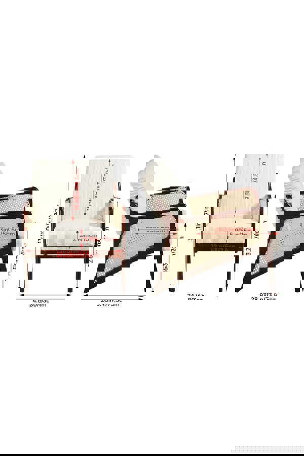 Living and Home Corduroy Beige Armchair with Rattan Armrest