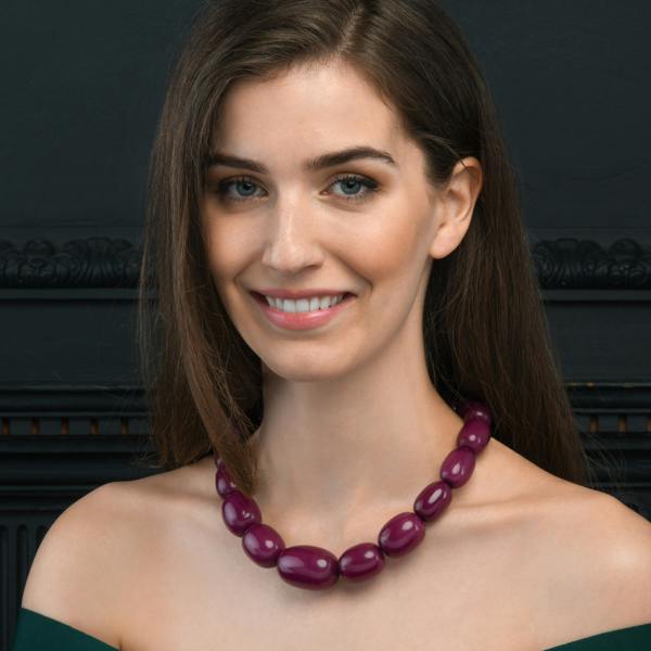 Zavana 20 inch Long Purple Oval Beads Statement Necklace for Women