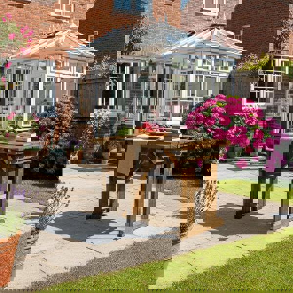 Arbor Garden Solutions Hollies Wooden Garden Table, Outdoor Picnic Dining Desk - Rustic Finish