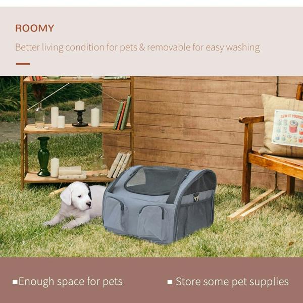 Grey pet carrier folding bag with front zip entry for pets outdoors
