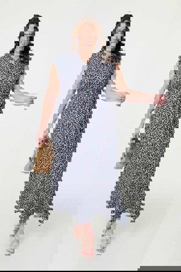 Navy | Ditsy Floral Frill Hem Maxi Dress