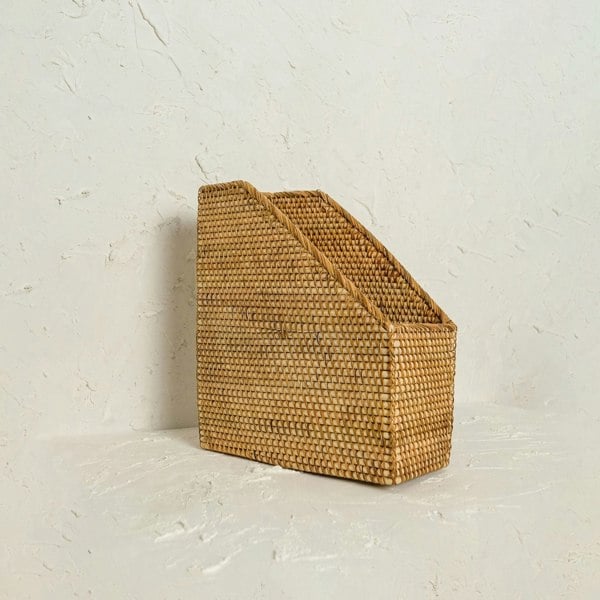 Rattan File Holder - Magazine Holder and a4 docment - Coastal Villa Homeware