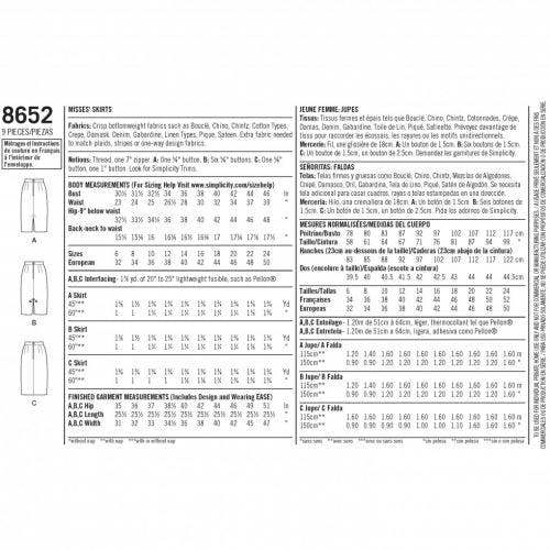 Simplicity Sewing Pattern 8652, Skirts for Women, H5 (6-8-10-12-14) - Intermediate