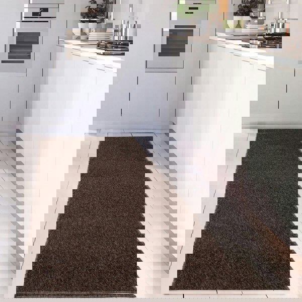 Brown Low Pile Area Rug Plain Design