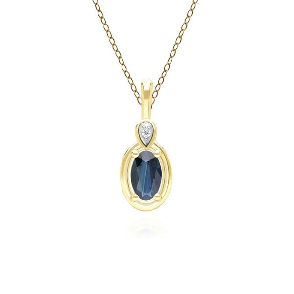 Gemondo Classic Oval Sapphire & Round Diamond Pendant Necklace In 9ct Yellow Gold