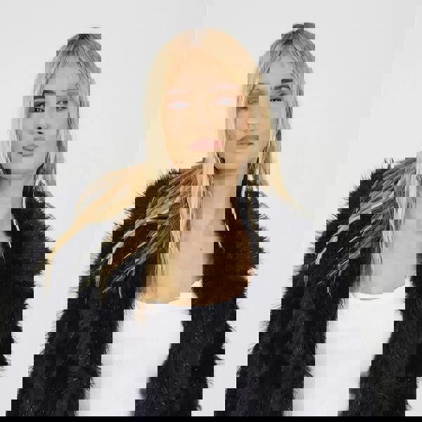 Brave Soul Black Tinsel Faux Fur Jacket - Black Image 4