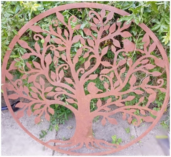 Inspirational Gifting Rustic Round Steel Tree and Bird Screen Wall Art Plaque 1m Diameter