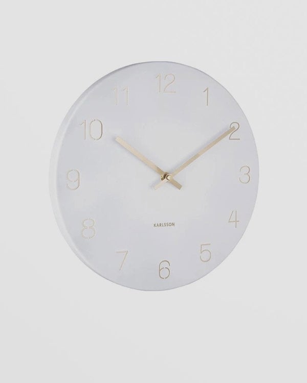 Wall Clock Charm Engraved Numbers Small - White