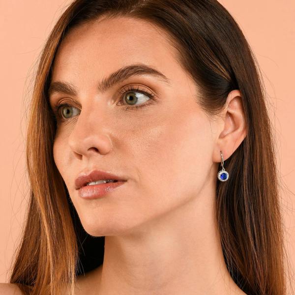 Zavana Silver Round Blue Halo Drop Earrings With Cubic Zirconia Stones for women