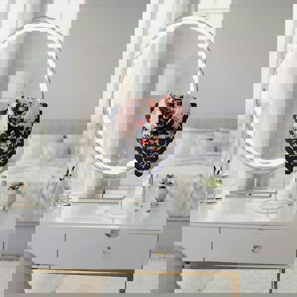 Anyyou Fashion Premium Satin Square Scarf – Navy Blue Pink 535 Silk-Feel Neckwrap for Women