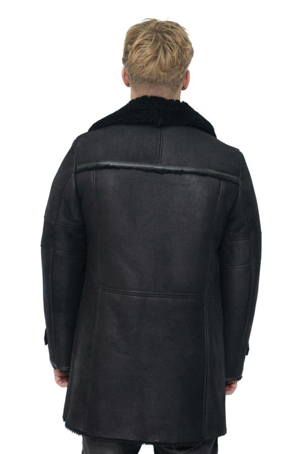 Infinity Leather Mens Double Breasted Sheepskin Reefer Coat-Candon