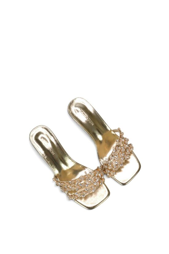 XY LONDON Mid Stiletto Heel Diamante Strappy Heeled Mules
