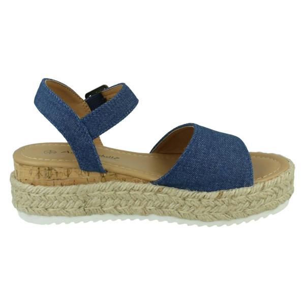 Anne Michelle Ladies Mid Platform Wedge Espadrille Mule Sandal with Buckle Ankle Strap F12091