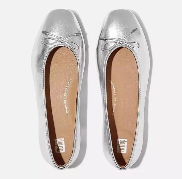 FitFlop Delicato Metallic Leather Women's Silver Ballet Flats