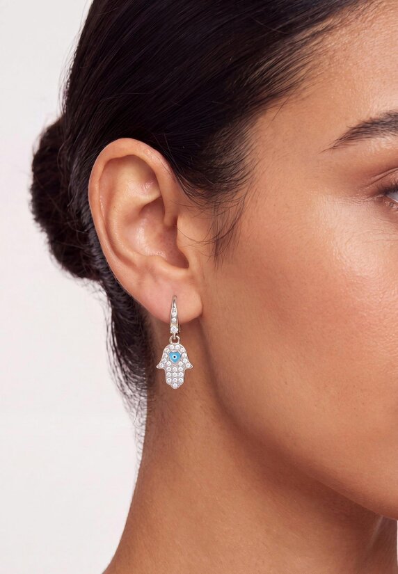 Latelita Hamsa Hand Drop Earrings Silver