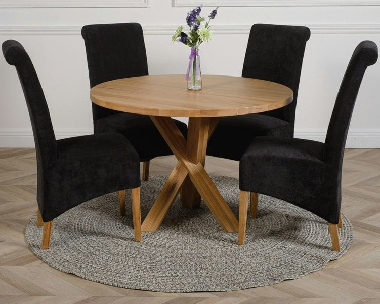 That's Furniture Oregon Round Oak Dining Table with Montana Fabric Chairs