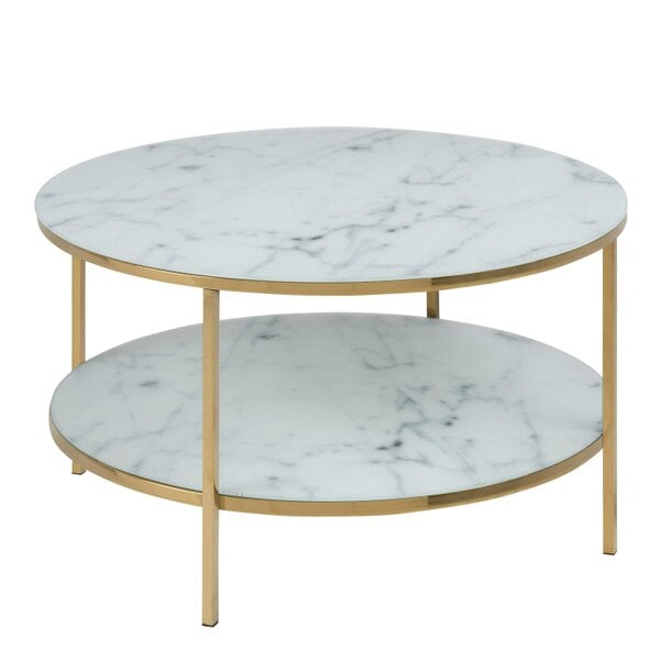 Wyld Haus Vodskov White Marble Top Round Coffee Table Gold Legs